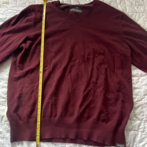 Mens Eddie Bauer V-Neck Burgundy Sweater Cotton/Merino Size Large LXL - Picture 3 of 5